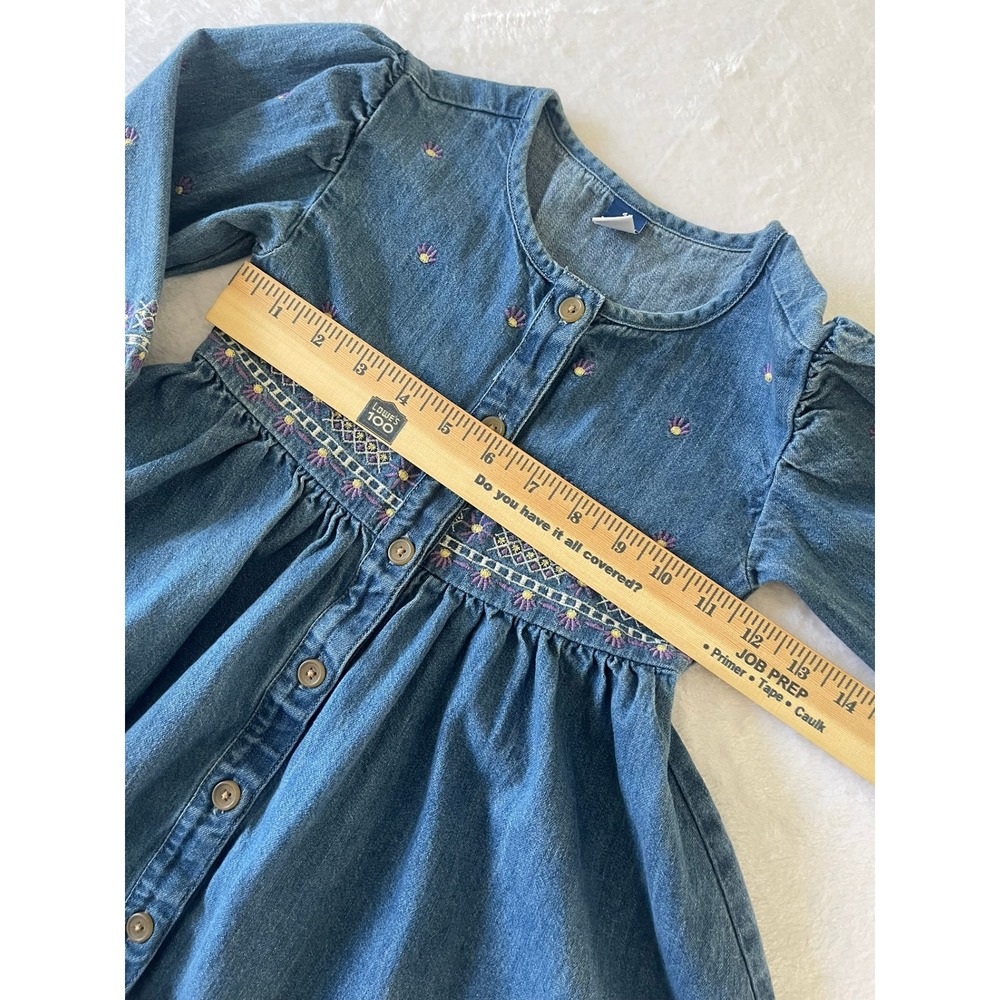 Old Navy Girls 4T Medium Wash Denim Embroidered Floral Button Front Dress - Picture 4 of 11
